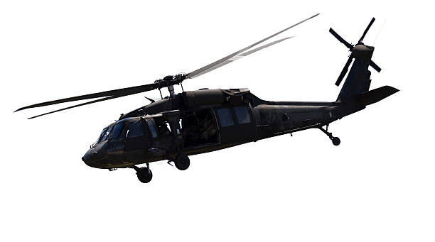 Close up of a black military helicopter A military helicopter isolated on white. helicopter stock pictures, royalty-free photos & images