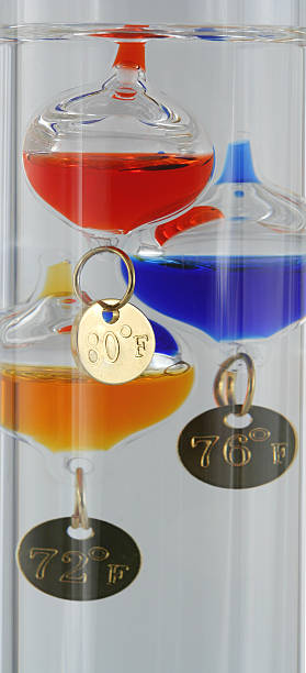Close up of a glass Galileo thermometer stock photo