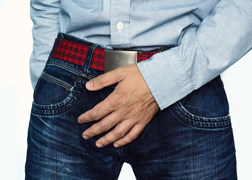 Close Up Of A Man With Hands Holding His Crotch Stock Photo - Download ...