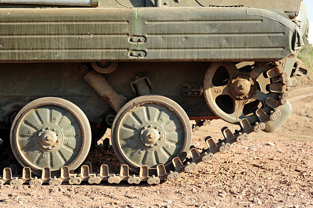 close up of an old battle tank stock photo