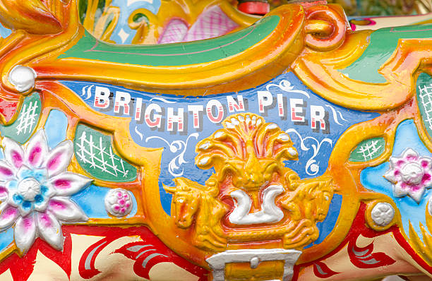 close up of carousel horse on brighton pier, england - brighton stok fotoğraflar ve resimler