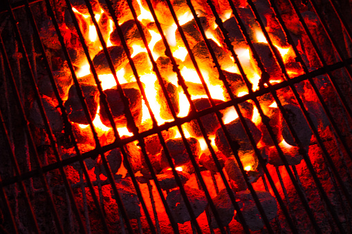 Close up of charcoal fire BBQ
