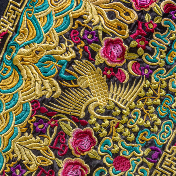 Close up of Chinese embroidery stock photo