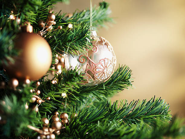 Close up of Christmas ornaments on tree  christmas tree close up stock pictures, royalty-free photos & images