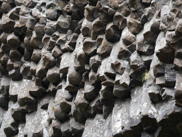 Close Up of Columnar Basalt at Latourell Falls in Oregon Close up of the black and gray columnar basalt at Latourell Falls in the Guy W. Talbot State Park in the Columbia River Gorge in Oregon. basalt column stock pictures, royalty-free photos & images