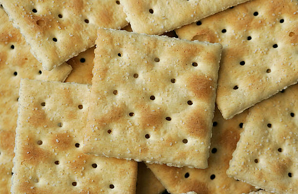 Close up of some square crackers stock photo