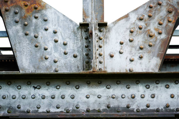 Close up of the metal structure of an old railway bridge in Germany. Steel components. stock photo