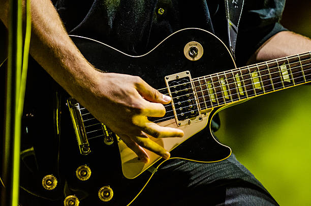 Close up on guitar stock photo