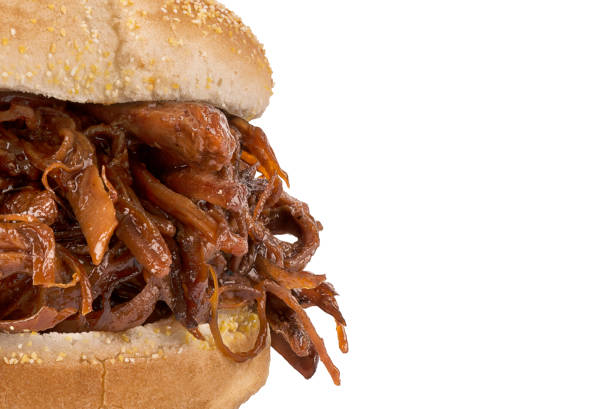 Close up on pulled pork sandwich stock photo
