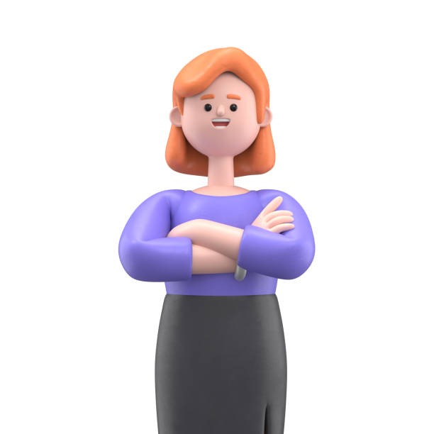 Close up portrait of smiling businesswoman Ellen with arms crossed. 3D rendering on white background. stock photo