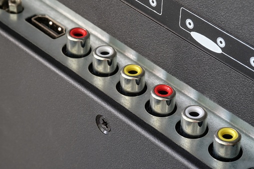 close up rca port back of TV. A/V, PC and digital video inputs