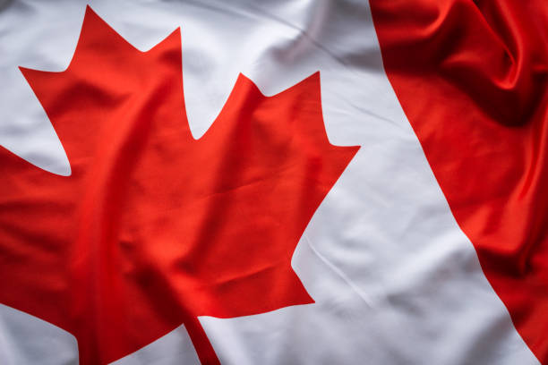 Close up studio shot of real Canadian flag stock photo