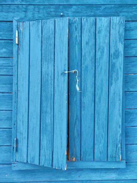 Closed blue window. stock photo