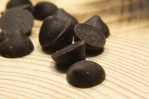 close-up chocolate chips and coffee macro photo stock photo