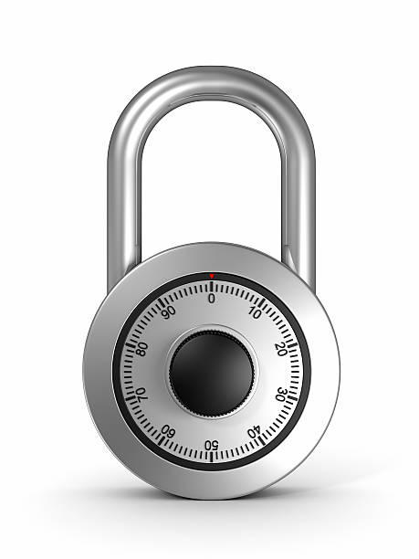 Close-up combination lock locked with dial set to 0 zero stock photo