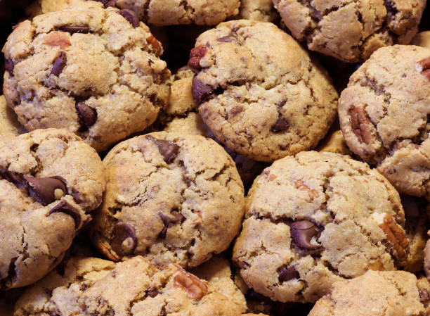Closeup Focus Stacked Image of Homemade Chocolate Chip Cookies stock photo