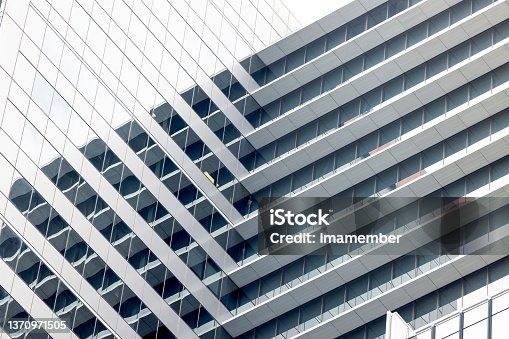 istock Closeup modern office building, abstract background with copy space 1370971505
