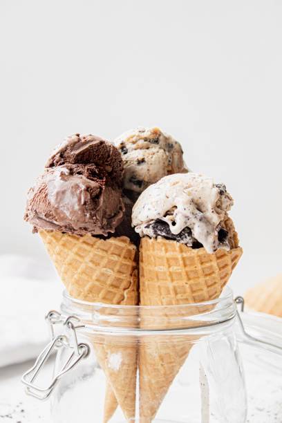 Close-up of 3 Ice cream cones stock photo