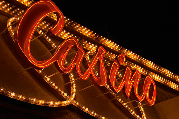 Close-up of a red casino sign that is brightly lit stock photo
