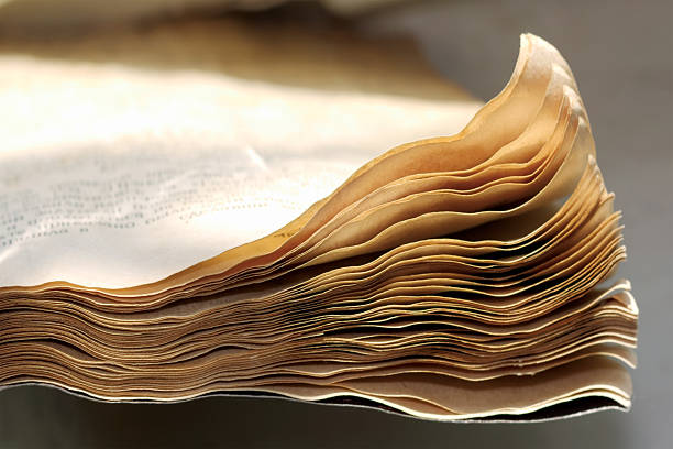 Closeup of an old rusty open book stock photo