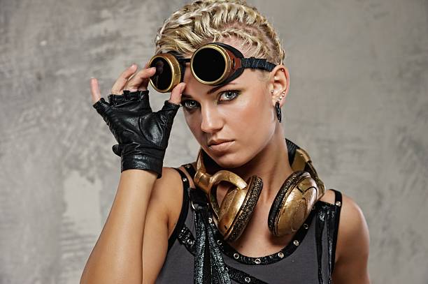 Close-up of attractive steam punk girl stock photo