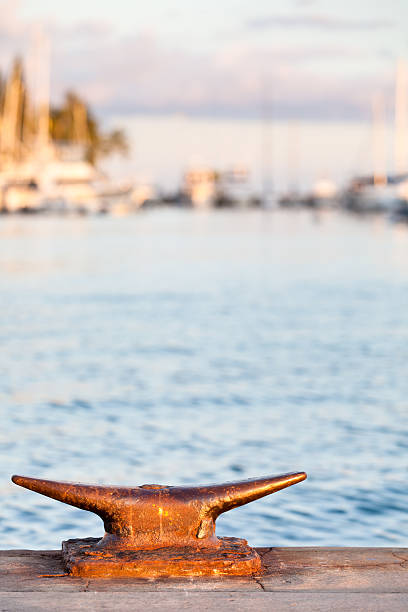 Close-up of Cleat with Lahaina Harbor in Background stock photo