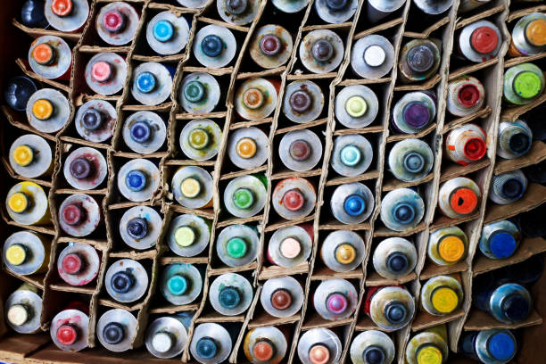Close-Up Of Colorful Paint Tubes stock photo