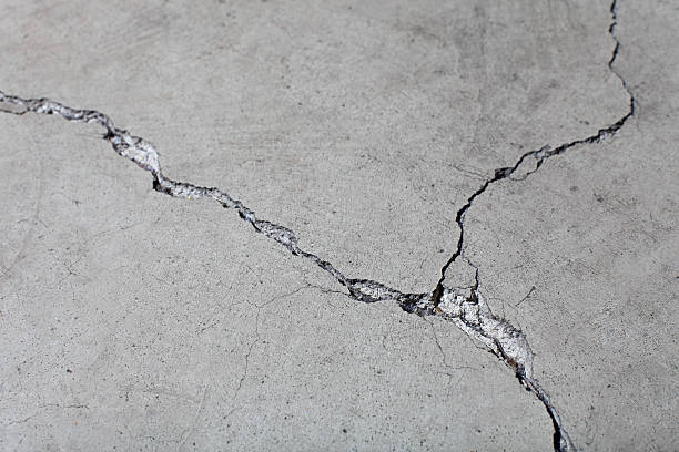 Closeup of Cracked Concrete Floor Surface stock photo