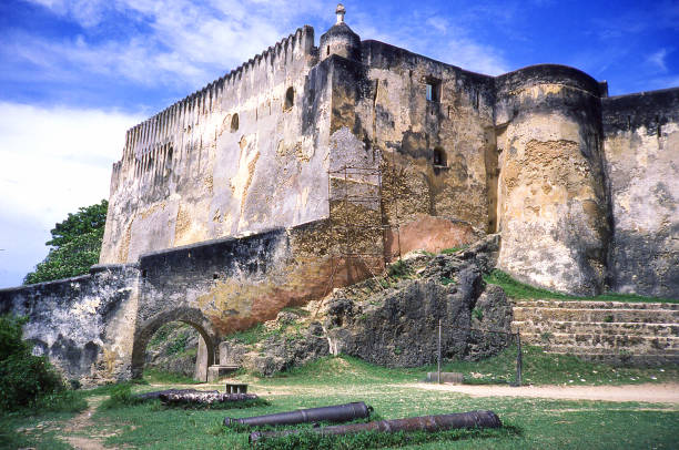 Closeup of Fort Jesus and ancient fortress walls in Mombassa Kenya Africa stock photo