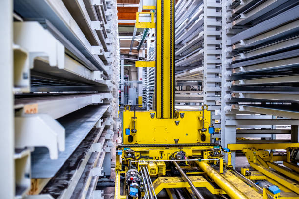 Close-up of fully automated warehouse system stock photo