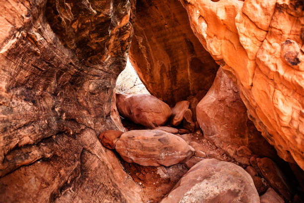 Closeup of sandstone rocks in desert, USA stock photo