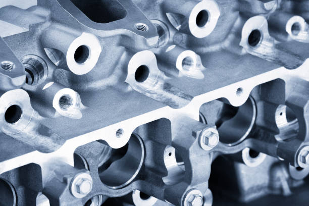 Close-up of the cylinder block in the light blue scene.Automotive part,machine part . Close-up of the cylinder block in the light blue scene.Automotive part,machine part . asien startblock stock pictures, royalty-free photos & images