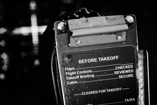 Close-Up of the Inflight Checklist on a 747 Flight Deck stock photo
