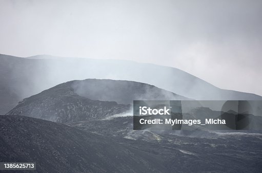 istock Closeup of the new lavafield of the volcano eruption at Fagradalsfjall 1385625713