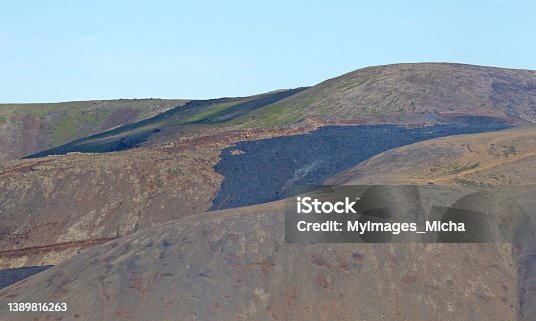 istock Closeup of the new lavafield of the volcano eruption at Fagradalsfjall 1389816263
