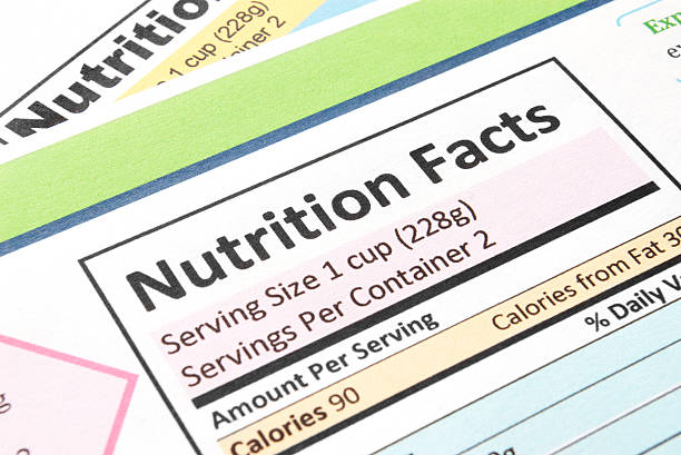 close-up of the nutrition facts section - food labels bildbanksfoton och bilder