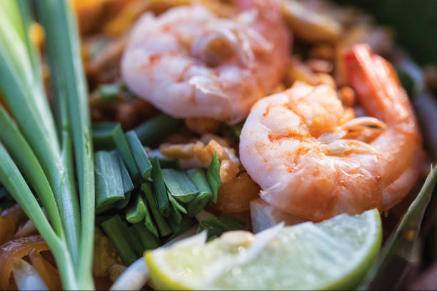 Closeup, Pad thai shrimp, Thai food stock photo
