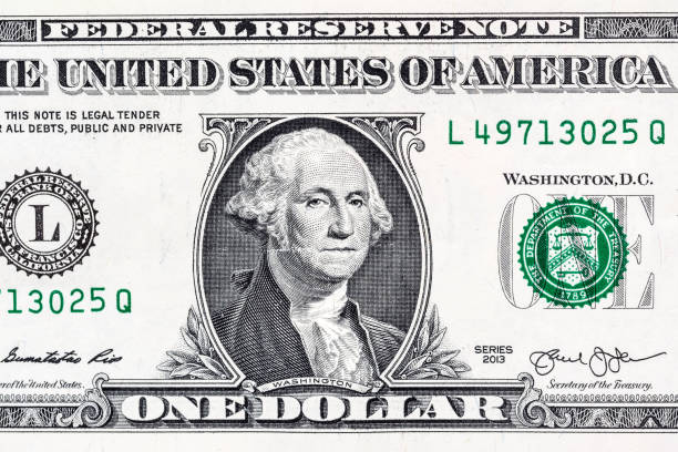 Close-up portrait of George Washington on a US 1 dollar banknote. stock photo