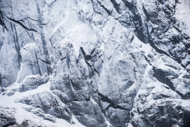 Close-up snow mountain with shiny light stock photo