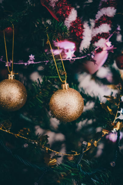 A close-up view of the beauty of Christmas decorations stock photo