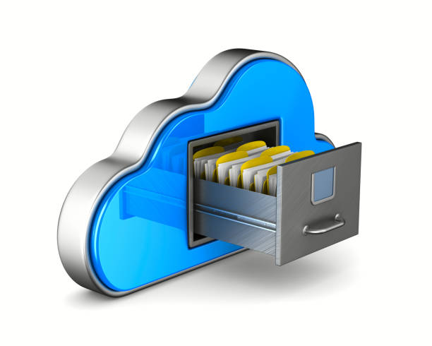cloud e archivio archivio su sfondo bianco. illustrazione 3d isolata - casellari foto e immagini stock