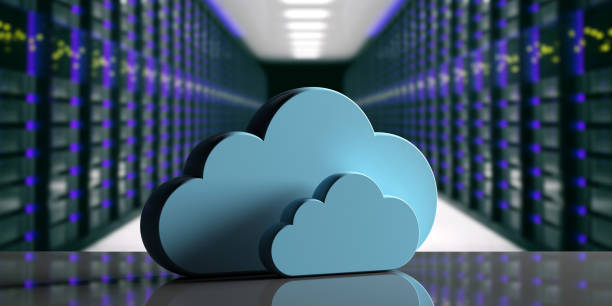cloud computing datacenter. opslag wolk op computergegevens centreren achtergrond. 3d illustratie - hosting stockfoto's en -beelden