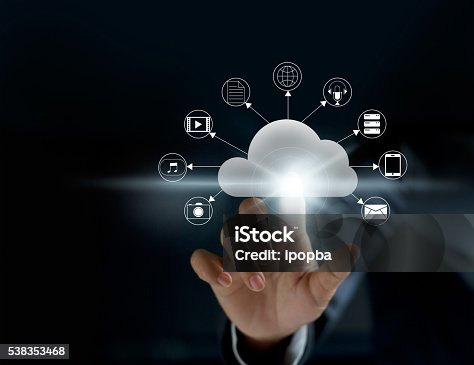 istock Cloud computing, futuristic display technology connectivity concept 538353468