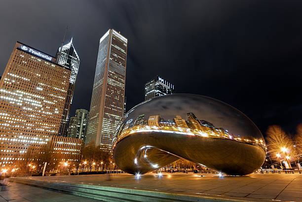 Cloud Gate at night, Chicago stock photo