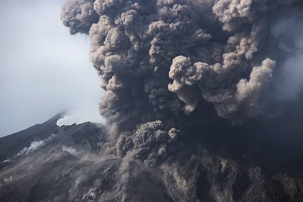 Cloud of volcanic ash from Sakurajima Kagoshima Japan stock photo