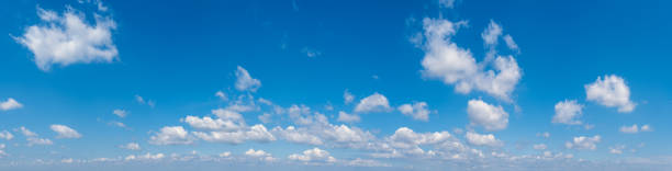 Clouds in blue sky background White cumulus clouds in blue sky panoramic high resolution background altocumulus stock pictures, royalty-free photos & images