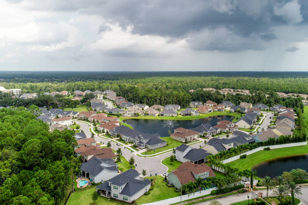 Cloudy Sky over Florida Neighborhood stock photo