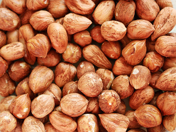 Clouseup group of tasty and healthy hazelnuts stock photo