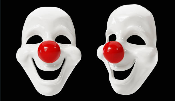 Clown Masks Clown masks isolated on black background. 3D illustration clown's nose stock pictures, royalty-free photos & images
