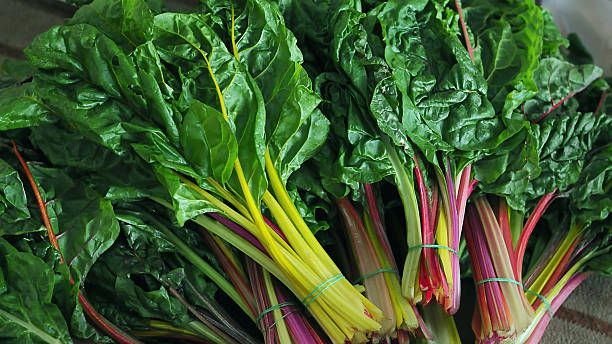 Cluster of Swiss Chard Cluster of Swiss Chard - a leafy green vegetable often used in Mediterranean cooking chard stock pictures, royalty-free photos & images